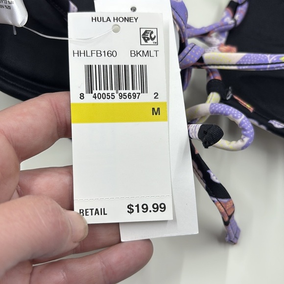 HULA HONEY Women's Black Stretch Lace-Up Tie Luna Triangle Swimsuit Top M NWT - Picture 4 of 6